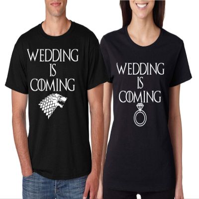 ALLNTRENDS Couples T Shirts Wedding is Coming Engagement Fans Gift Love Tees (Womens M Mens L, Black)
