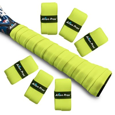 ALIEN PROS Tennis Racket Grip Tape (6 Grips)  Precut and Light Tac Feel Tennis Grip  Tennis Overgrip Grip Tape Tennis Racket  Wrap Your Racquet for High Performance (6 Grips, Neon Yellow)