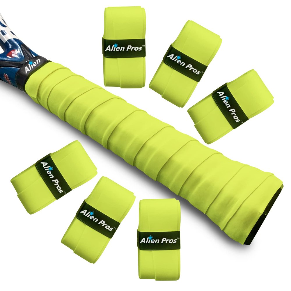 ALIEN PROS Tennis Racket Grip Tape (6 Grips) Precut and Light Tac Feel Tennis Grip Tennis Overgrip Grip Tape Tennis Racket Wrap Your Racquet for High Performance (6 Grips, Neon Yellow)