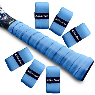Alien Pros Tennis Racket Grip Tape (6 Grips)  Precut and Light Tac Feel Tennis Grip  Tennis Overgrip Grip Tape Tennis Racket  Wrap Your Racquet for High Performance (6 Grips, Blue)