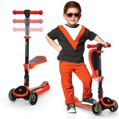 SKIDEE Kick Scooter for Kids 3-5 | Foldable 3 Wheel Scooter with Lean-to-Steer, Adjustable Height, Removable Seat & LED Light Wheels | Toddler Scooter for 3 to 12 Year Old Boys/Girls