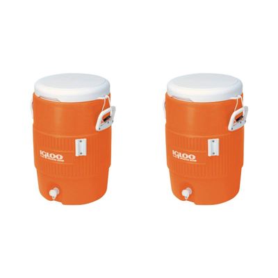 Igloo 5-Gallon Heavy-Duty Beverage Cooler, Orange & Ultimate Drip Catcher Set (2 Set, 5-Gallon, Orange)