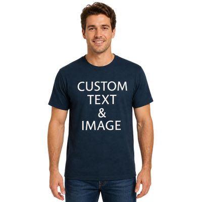 Custom T Shirts for Men Women Personalized Photo Text Logo Unisex Cotton Tee Design Your Own Front Back Print Adult Shirt Navy