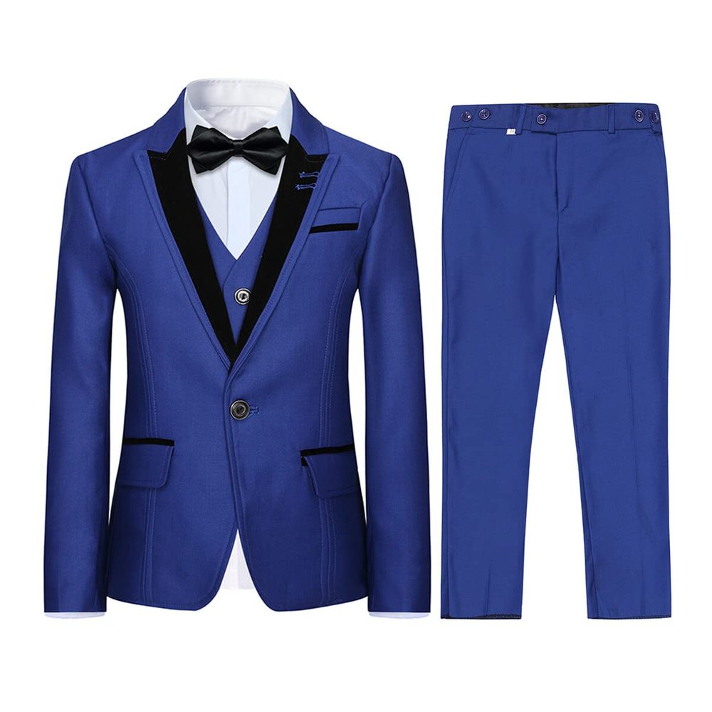 Boyland Boys 3 Pieces Tuxedo Suits Jacquard Shawl Lapel Slim Fit Tux Jacket Vest Pants 4 Colors Prom Party Wedding
