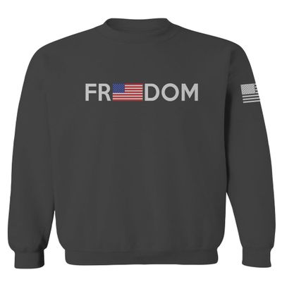 0160. Freedom Military Patriotic Proud American Flag Armour US USA Men's Crewneck Sweatshirt (Characol Large) Charcoal