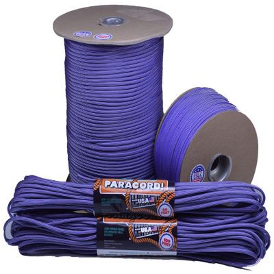 10', 25', 50', 100' Hanks or 250', 1000' Spools of Parachute 550 Cord Type III 7 Strand Paracord - Acid Purple Silver Stripes - 100 Feet