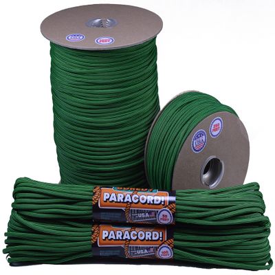 10', 25', 50', 100' Hanks or 250', 1000' Spools of Parachute 550 Cord Type III 7 Strand Paracord - Neon Green Black Stripes - 1000 Foot Spool