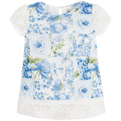 Mayoral Chic Little Girls 2T-9 Floral Print Lace-Sleeve Blouse Shirt/Top, Light Blue,5