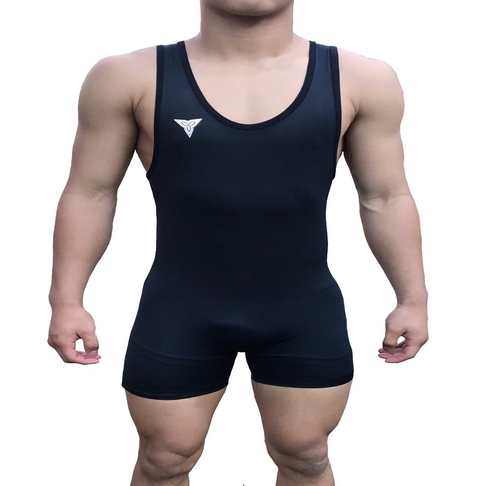 TRI-TITANS Simply Black Wrestling Singlet - Folkstyle - Mens & Youths (Adult L: 165lbs-185lbs)