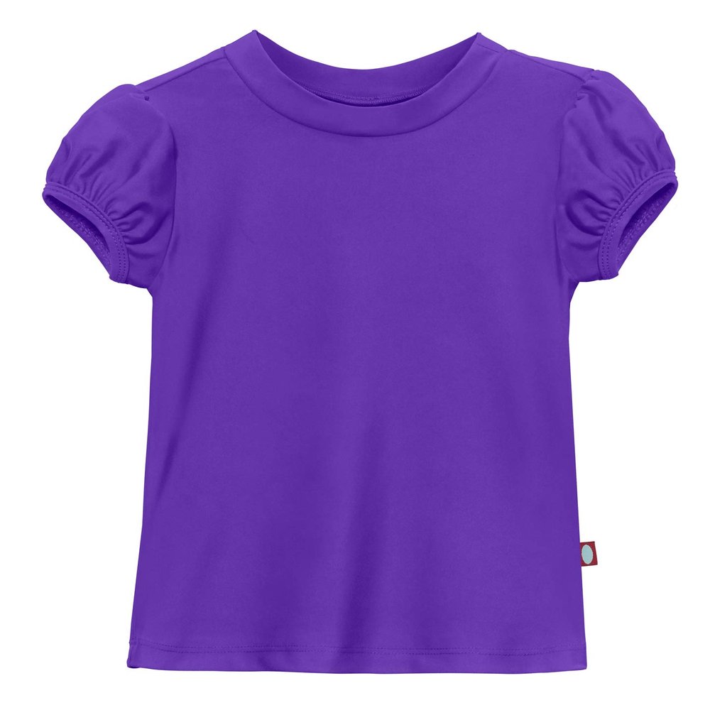 Made in USA Girls' Puff Short Sleeve Rashguard Swimming Shirt Swim Top Rash Guard UPF Sun Protection for Summer Beach Pool and Play, Purple, 4T