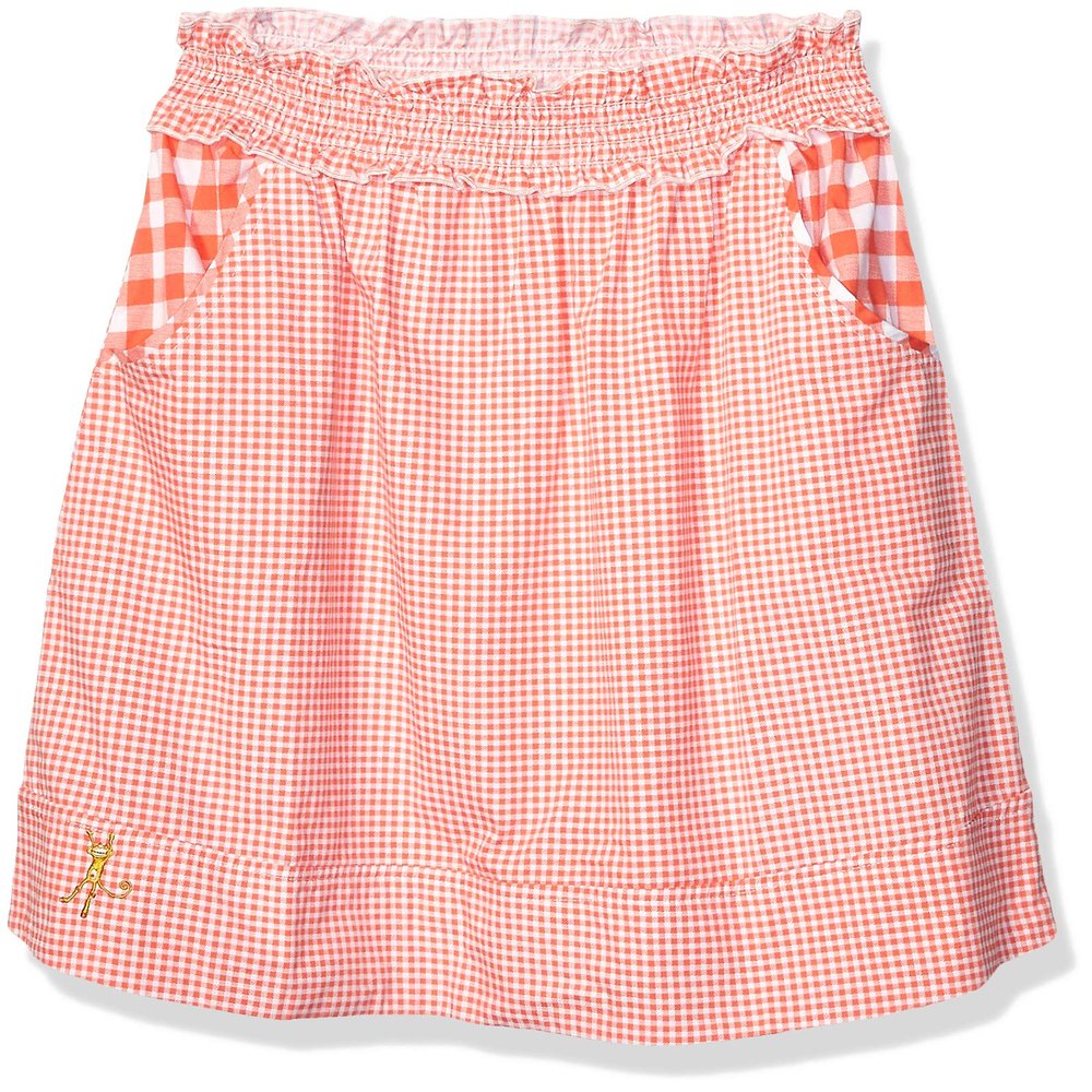 MUNKI MUNKI Big Girl's Smocked Waist Gingham Skirt Skirt, Red & White, XS-4T5T
