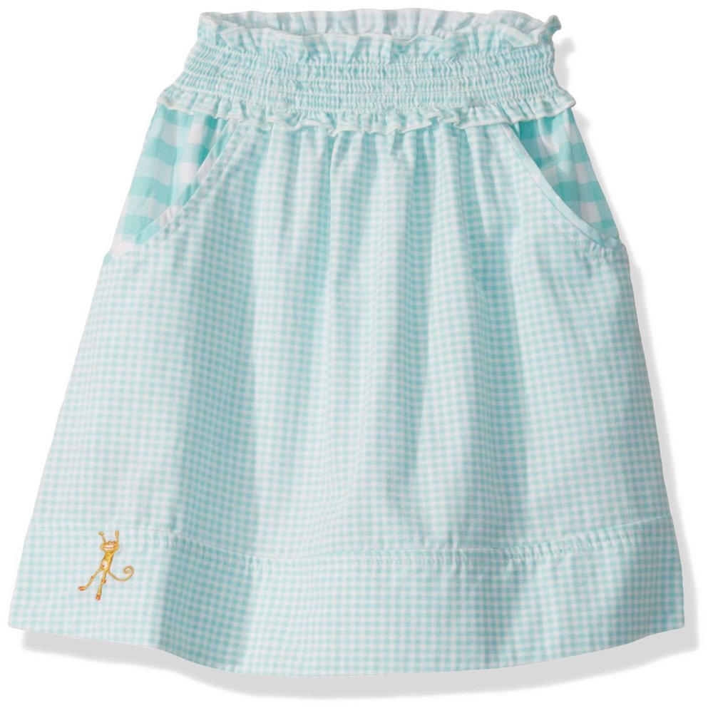 MUNKI MUNKI Big Girl's Smocked Waist Gingham Skirt Skirt, Blue & White, S(6/7)