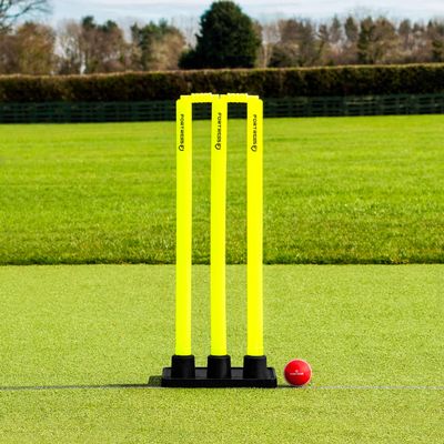 FORTRESS Flexi Cricket Stumps [Rubber Based] | Fluro Yellow Plastic Stumps & Bails (100% Portable) (Junior)