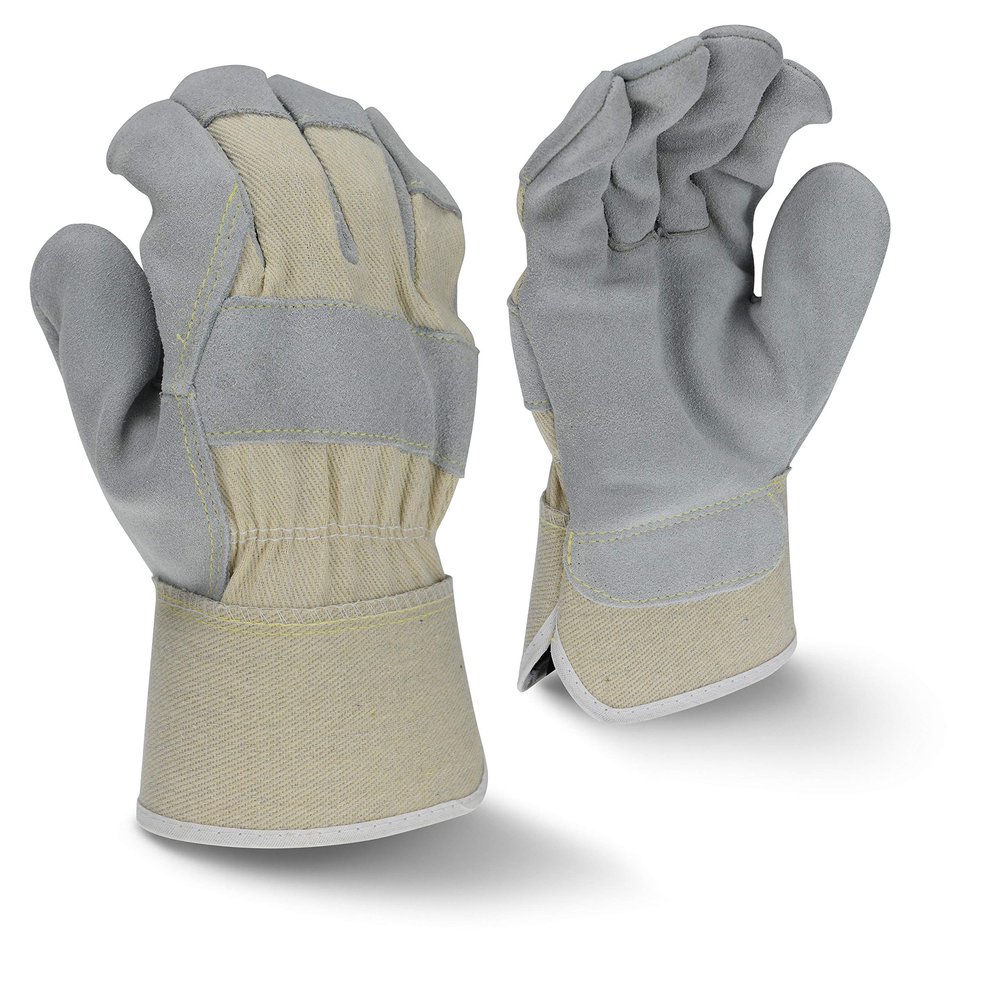 Side Split Gray Cowhide Leather Glove with Gauntlet Cuff