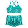 ACSUSS Kids Girls Gymnastics Ballet Dance Outfit Shiny Sequins Crop Top with Shorts Activewear Shiny Lake_Blue 10-12 view 4
