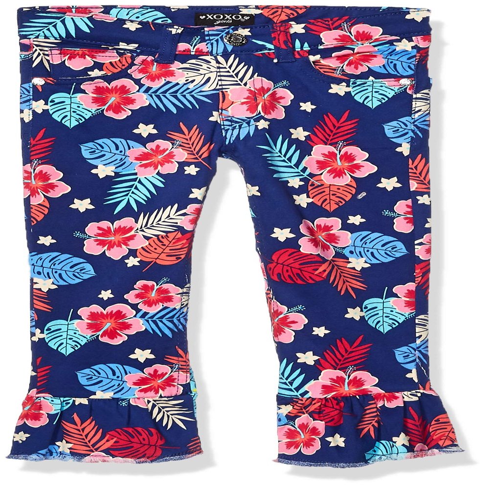 XOXO Girls' Toddler Stretch Twill Crop Pant, Navy Floral, 4T