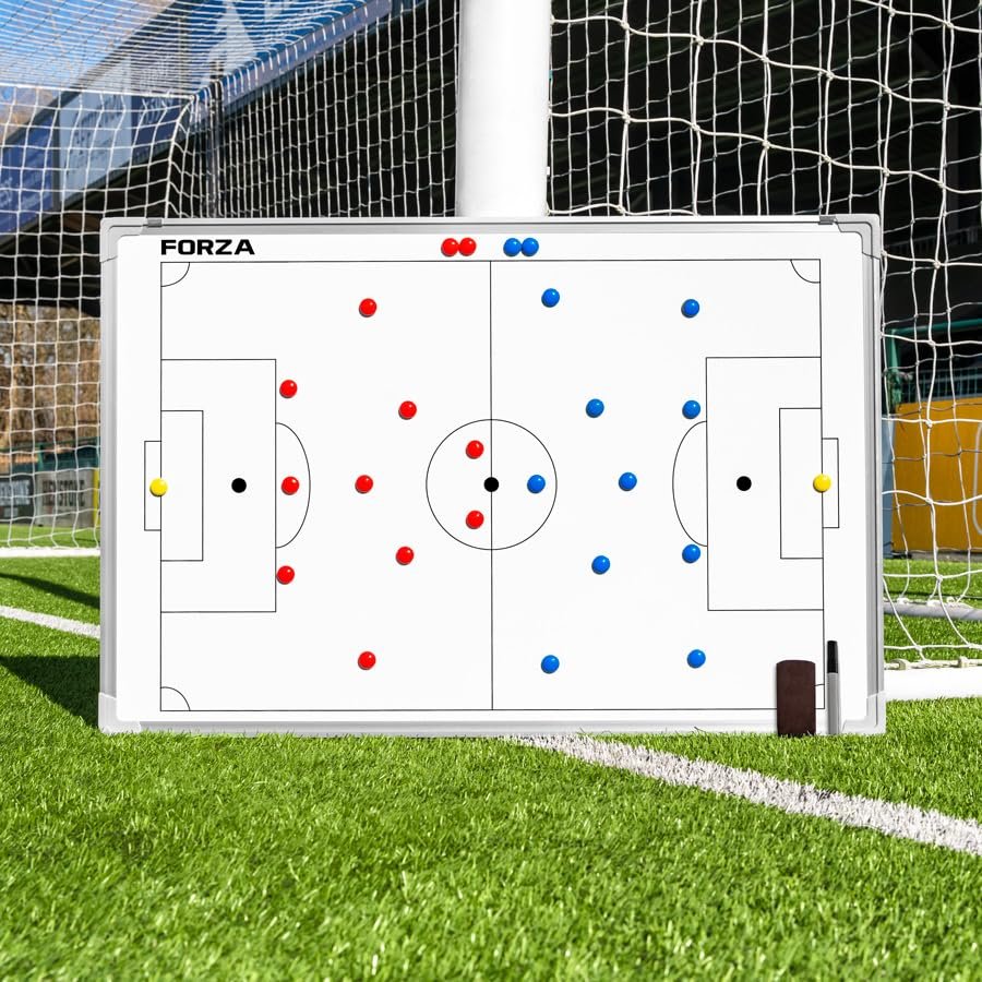 FORZA 35in x 24in Double-Sided Sports Coaching Whiteboard | 13 Sport Options - Dry Erase Board Equipped with Magnetic Markers, Pen & Eraser (Soccer, Without Carry Bag)