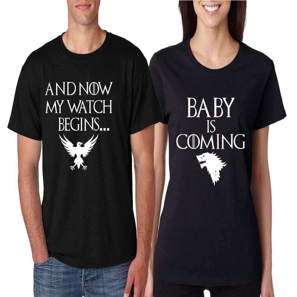ALLNTRENDS Couples T Shirts Baby is Coming My Watch Begins Fans Pregnancy Tshirt (Womens M Mens L, Black)