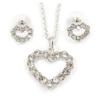 Avalaya Clear Austrian Crystal Open Cut Heart Pendant With Silver Tone Chain and Stud Earrings Set - 40cm L/ 5cm Ext - Gift Boxed view 1