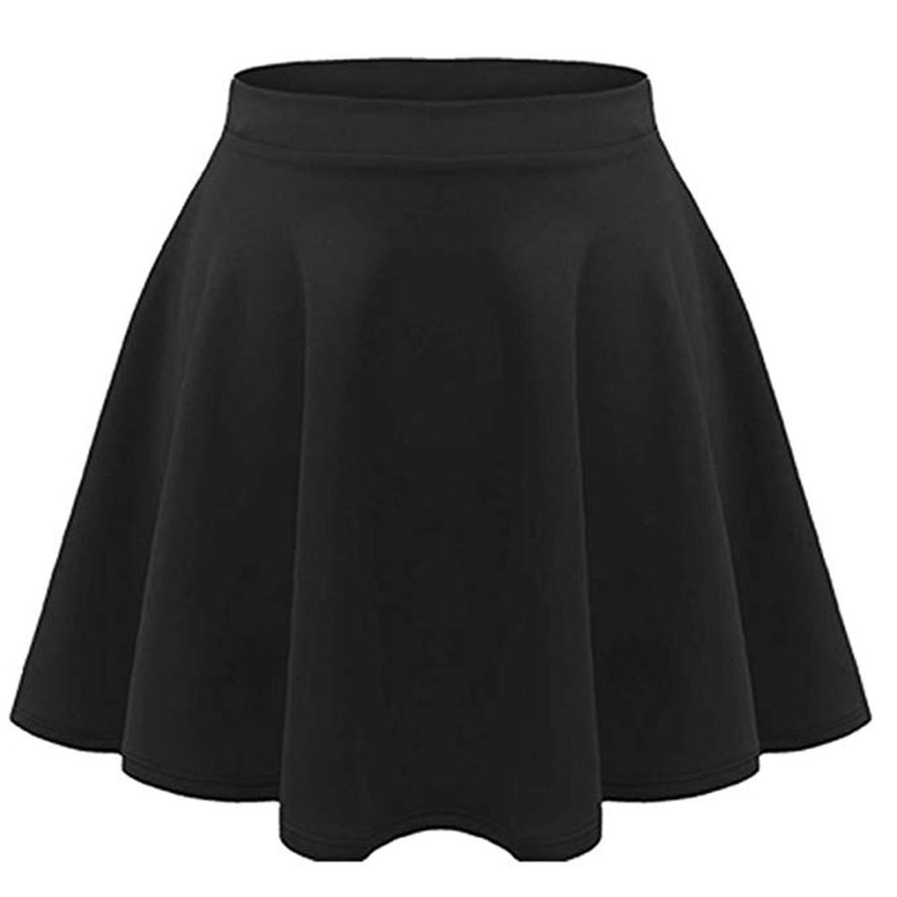 Loxdonz Girls Kids Casual Mini Stretch Waist Flared Plain Pleated Skater Skirt (7-8 Years, Black)