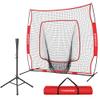 VIVOHOME Baseball Softball Batting Net - 7x7 Ft Baseball Backstop, Softball Practice Net for Hitting, Pitching, Throwing with Batting Tee and Carry Bag, Red view 1
