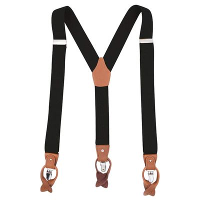 AYOSUSH Mens Suspenders Button End Leather Black Y Back 3 Clip Heavy Duty Braces