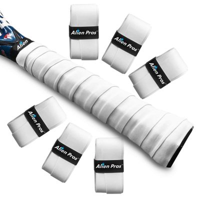 Alien Pros Tennis Racket Grip Tape (6 Grips)  Precut and Light Tac Feel Tennis Grip  Tennis Overgrip Grip Tape Tennis Racket  Wrap Your Racquet for High Performance (6 Grips, White)