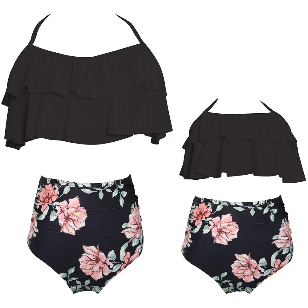 Baby Girls Swimsuits Mommy and Me Swimsuits 2 Pieces Family Matching Swimsuit Black