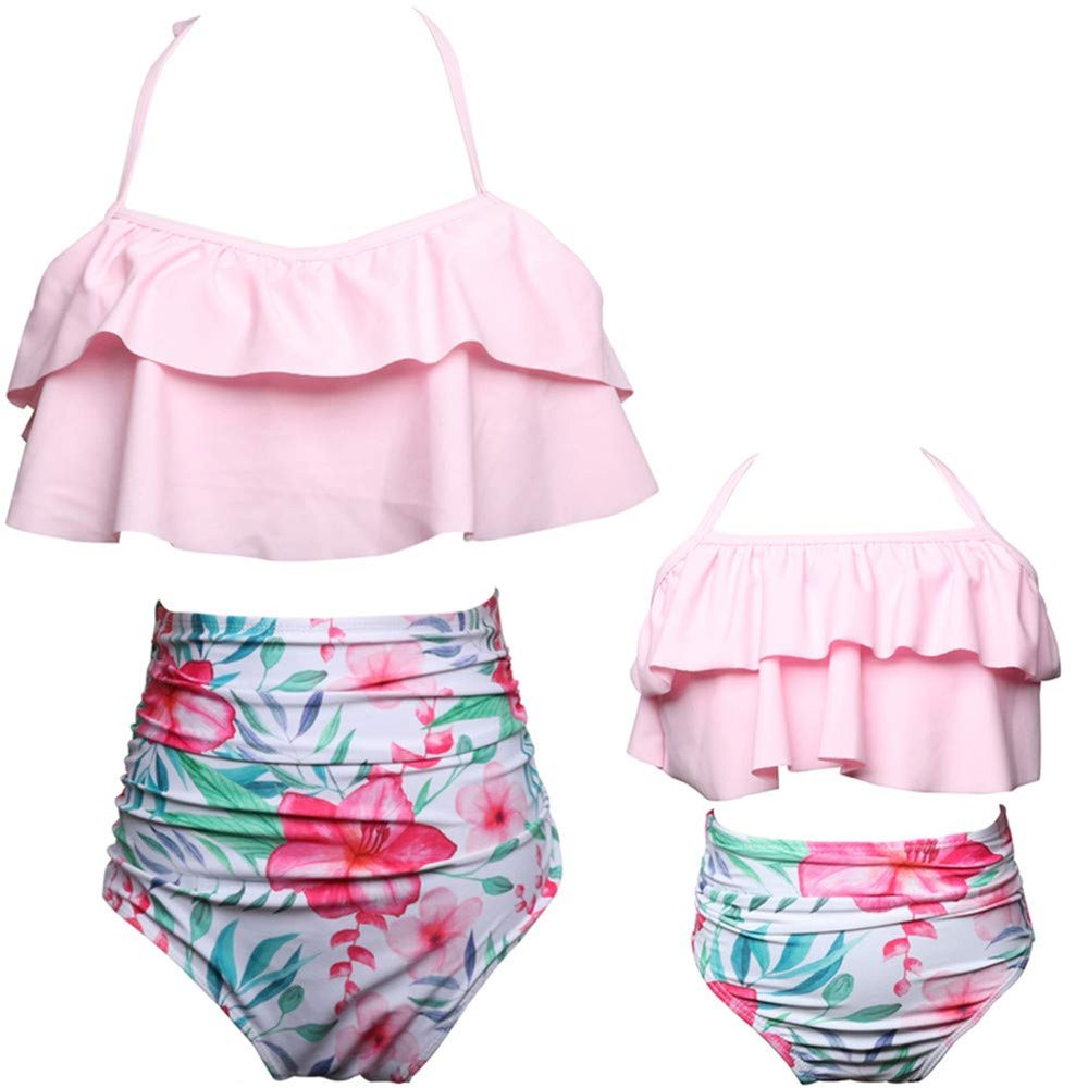 Baby Girls Swimsuits Mommy and Me Swimsuits 2 Pieces Family Matching Swimsuit Pink