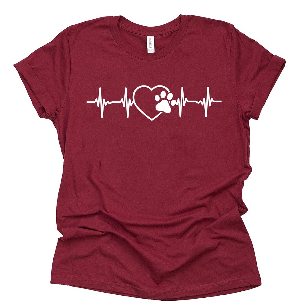 Paw Print Heartbeat Veterinarian Vet Tech T-Shirt for Dog Lovers Shirt (Raspberry, Large)