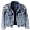 Kedera Women's Jean Jacket Embroidered Rivet Pearl Short Denim Jacket Coat view 1