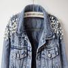 Kedera Women's Jean Jacket Embroidered Rivet Pearl Short Denim Jacket Coat view 4