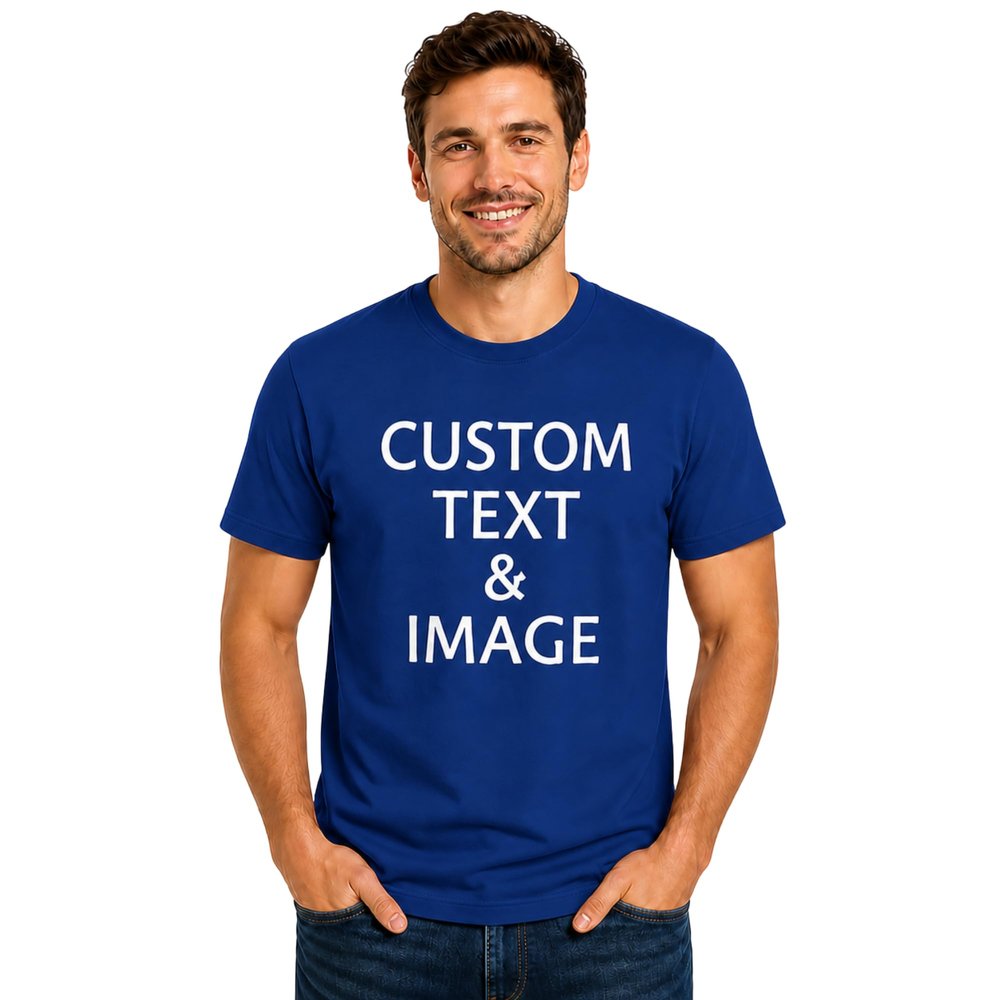Custom T Shirts for Men Women Personalized Photo Text Logo Unisex Cotton Tee Design Your Own Front Back Print Adult Shirt Cobalt