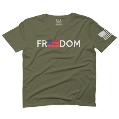 0160. Freedom Military Patriotic Proud American Flag Armour US USA for Men T Shirt (Olive Green, 2X-Large)