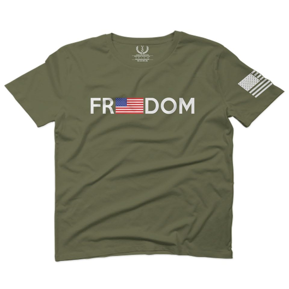 0160. Freedom Military Patriotic Proud American Flag Armour US USA for Men T Shirt (Olive Green, 2X-Large)