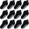 CozyWay Toddler Grip Socks Non-Slip Grippers - 3T-5T Black Ankle 12 Pack - Soft Cotton & Reinforced Toe - Grippy Socks for Toddlers, Boys & Girls view 1