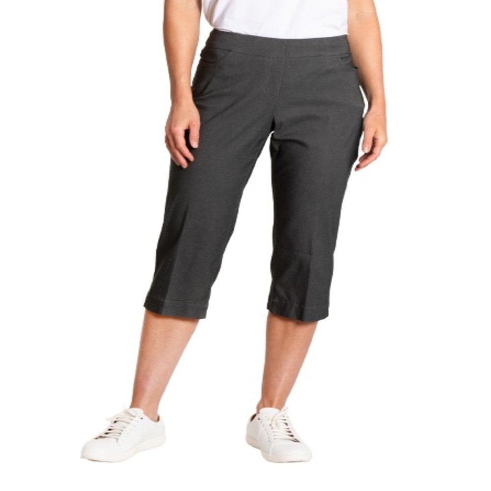 SLIM-SATION Women's Golf Wide Band Pull-On Capri Pant with Real Front Pockets(Charcoal,4)