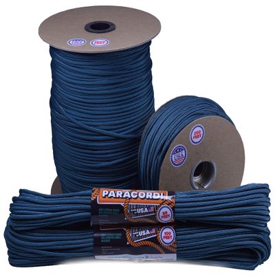 10', 25', 50', 100' Hanks or 250', 1000' Spools of Parachute 550 Cord Type III 7 Strand Paracord - Neon Turquoise Black Stripes - 250 Foot Spool