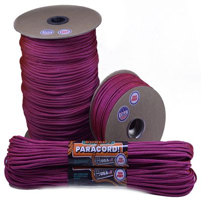10', 25', 50', 100' Hanks or 250', 1000' Spools of Parachute 550 Cord Type III 7 Strand Paracord - Neon Pink Black Stripes - 250 Foot Spool