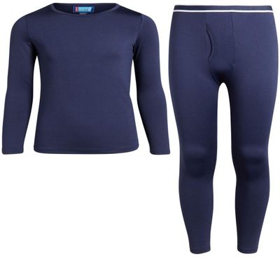 ONLY BOYS Thermal Underwear Set - 2 Piece Brushed Fleece Thermal Top and Long Johns for Boys, Size Toddler/3T, Navy