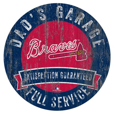Braves 12" Round Dad's Garage Wood Sign