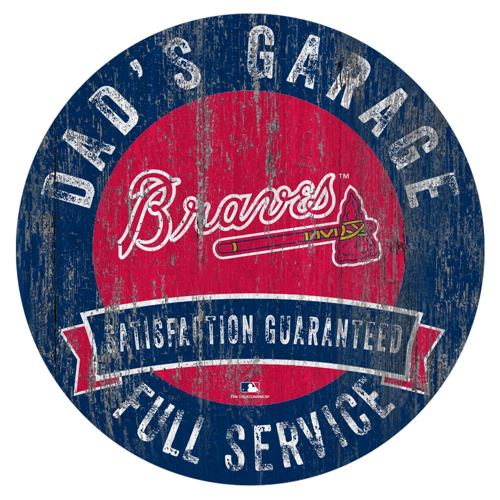 Braves 12" Round Dad's Garage Wood Sign