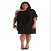 R&M Richards Women's Knee-Length One-Shoulder Dress W/Rhinestone Strap & Asymmetric Draped Overlay view 4