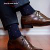 BoardroomSocks Merino Wool Mid-Calf Patterned Socks, Dress Socks for Men, Navy With Tri-color Dots view 2