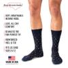 BoardroomSocks Merino Wool Mid-Calf Patterned Socks, Dress Socks for Men, Navy With Tri-color Dots view 3