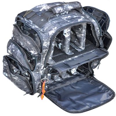 Backpack + Range Bag with Large Padded Deluxe Tactical Divider and 9 Clip Mag Holder - Rangemaster Gear Bag Explorer, Blue Camo