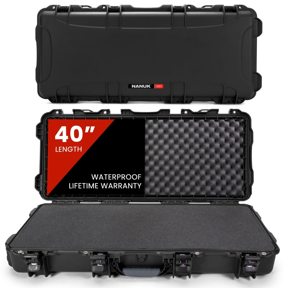 NANUK 985 Hard Case 40 with Wheels & Customizable Foam Insert, IP67 Waterproof & Crushproof, Rugged Construction for Ultimate Protection, Made in North America Black (39.7 x 17.3 x 6.6)