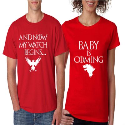 ALLNTRENDS Couples T Shirts Baby is Coming My Watch Begins Fans Pregnancy Tshirt (Womens XL Mens 3XL, Red)