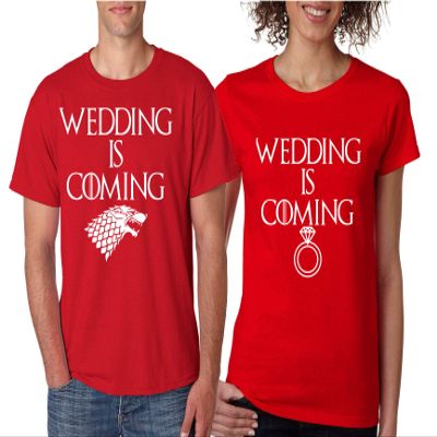 ALLNTRENDS Couples T Shirts Wedding is Coming Engagement Fans Gift Love Tees (Womens 2XL Mens S, Red)