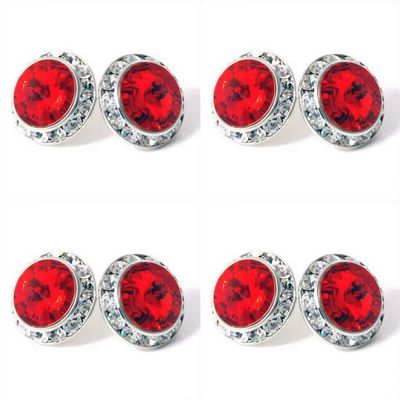 4 Pairs 15mm Rhinestone Round Shaped Acrylic Stone Inside Crystal Ear Studs For Dance Competitions Stage Performance Bridal Party Earrings Jewelry Red